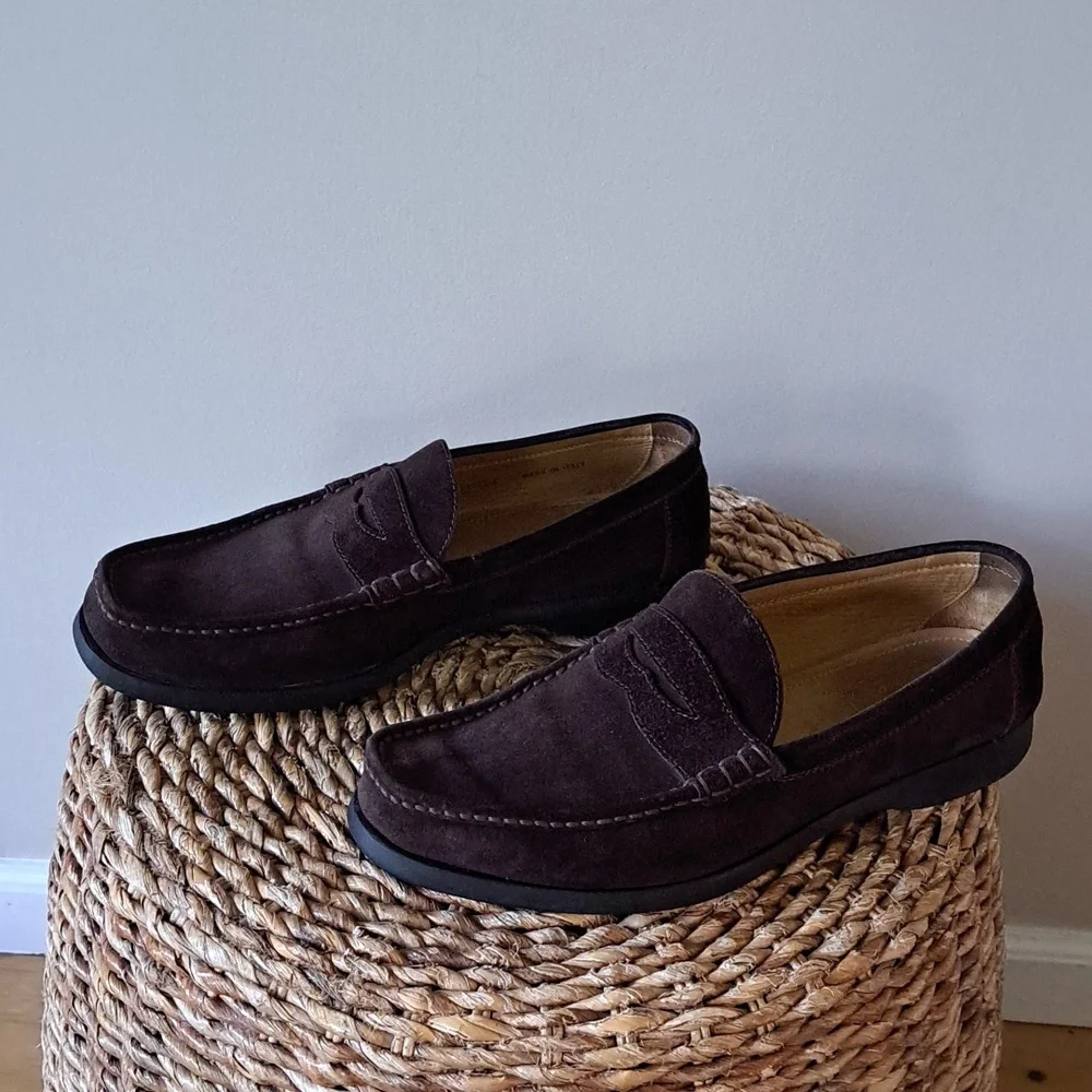 Dunhill Mens Luxury Brown‎ Suede Penny Loafers Black Rubber Soles EU43/US9